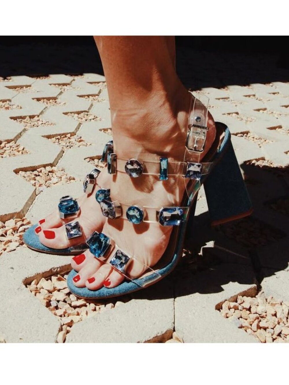 Gianni Bini x DANNIJO Bianca SANDALS Size 7 Blue Denim Jewel Embellished NEW